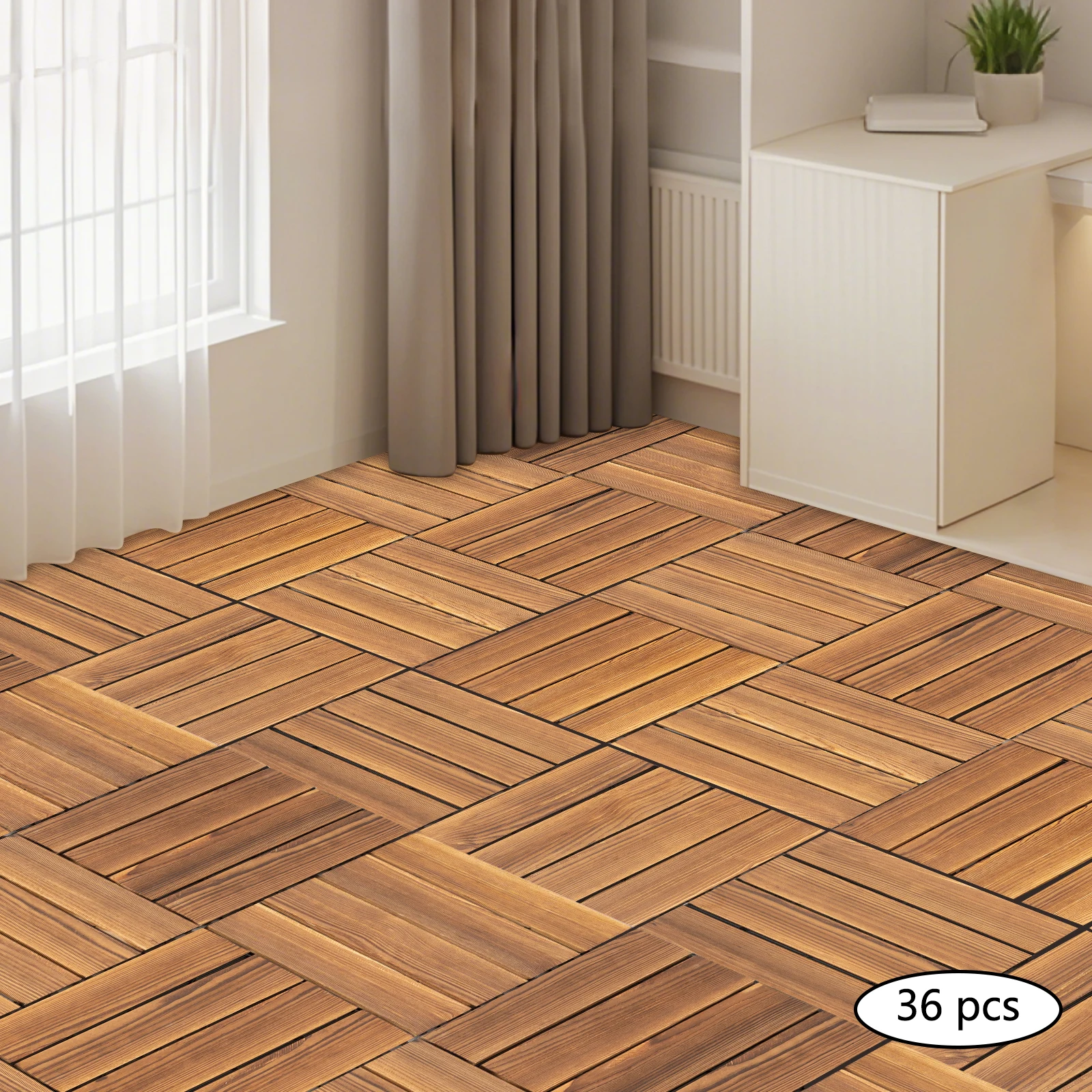 36 pcs Wood Flooring Tiles 30X30cm Spliced Wood Flooring Brown Pine Wood Flooring for Patio Bedrooms Gardens Outdoor Use